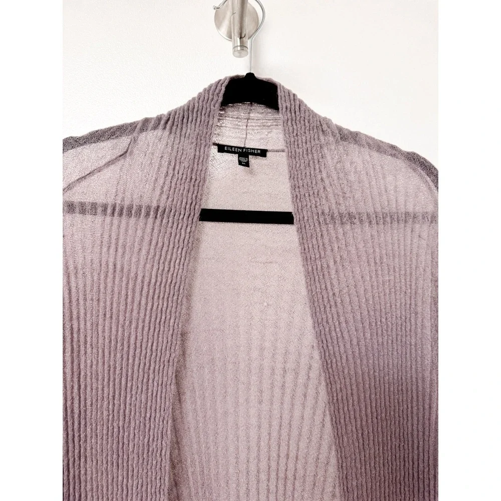 Eileen Fisher XL Mohair Blend Ribbed Longline Duster Cardigan Lavender Italian - Picture 4 of 8